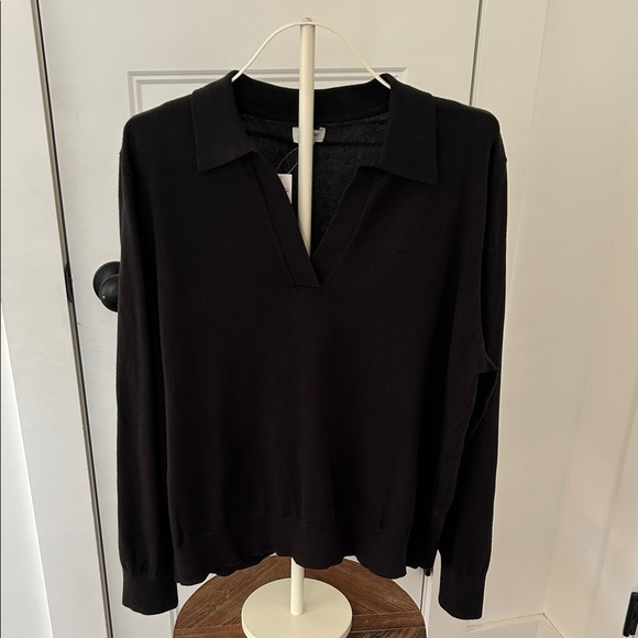 NWT J. Crew Women's Black Polo V-Neck Cotton Sweater - Picture 1 of 6